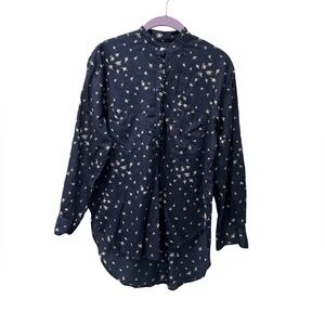 Madewell Navy Rosebud Scatter Lightweight Cotton Collarless Popover Tunic